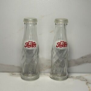 Vintage Pepsi-Cola Glass Bottle Salt and Pepper Shaker Set Advertising Novelty